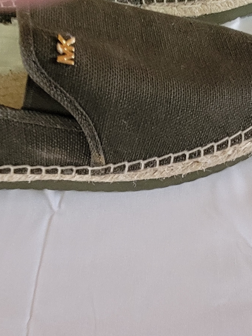 Michael Kors Olive Green Canvas Slip-On Espadrilles with Gold MK Logo - Picture 4 of 6